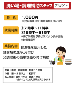 洗い場・調理スタッフ補助　アルバイト