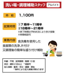 洗い場・調理スタッフ補助　アルバイト